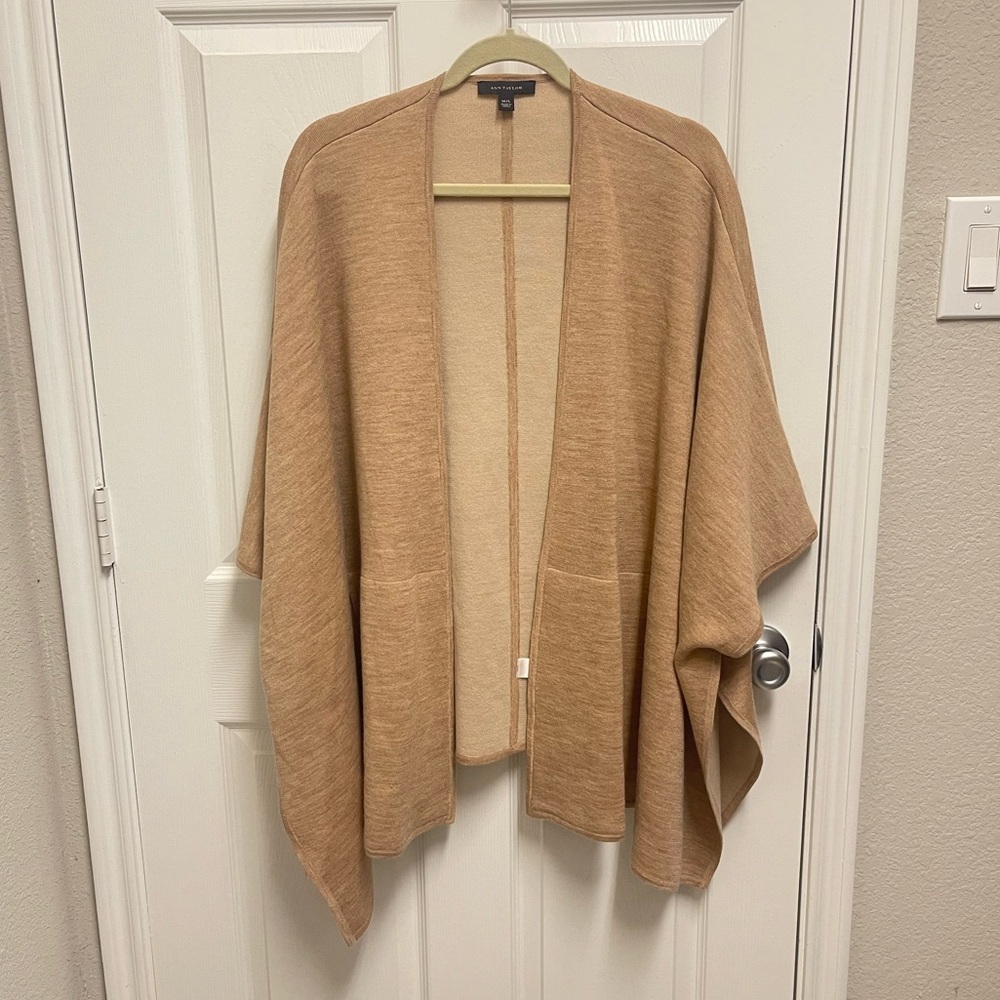 Ann Taylor Camel Color Open Front Drape Cardigan - image 1